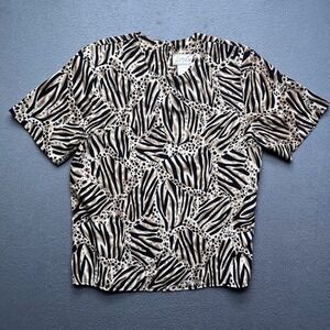 Cathy Che Women Blouse Polyester Animal Print XL Vintage 90s Office Wear